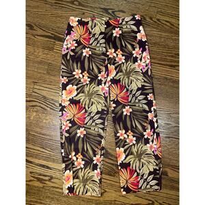 Alanni cotton blend brown floral print capri pants with side zipper
